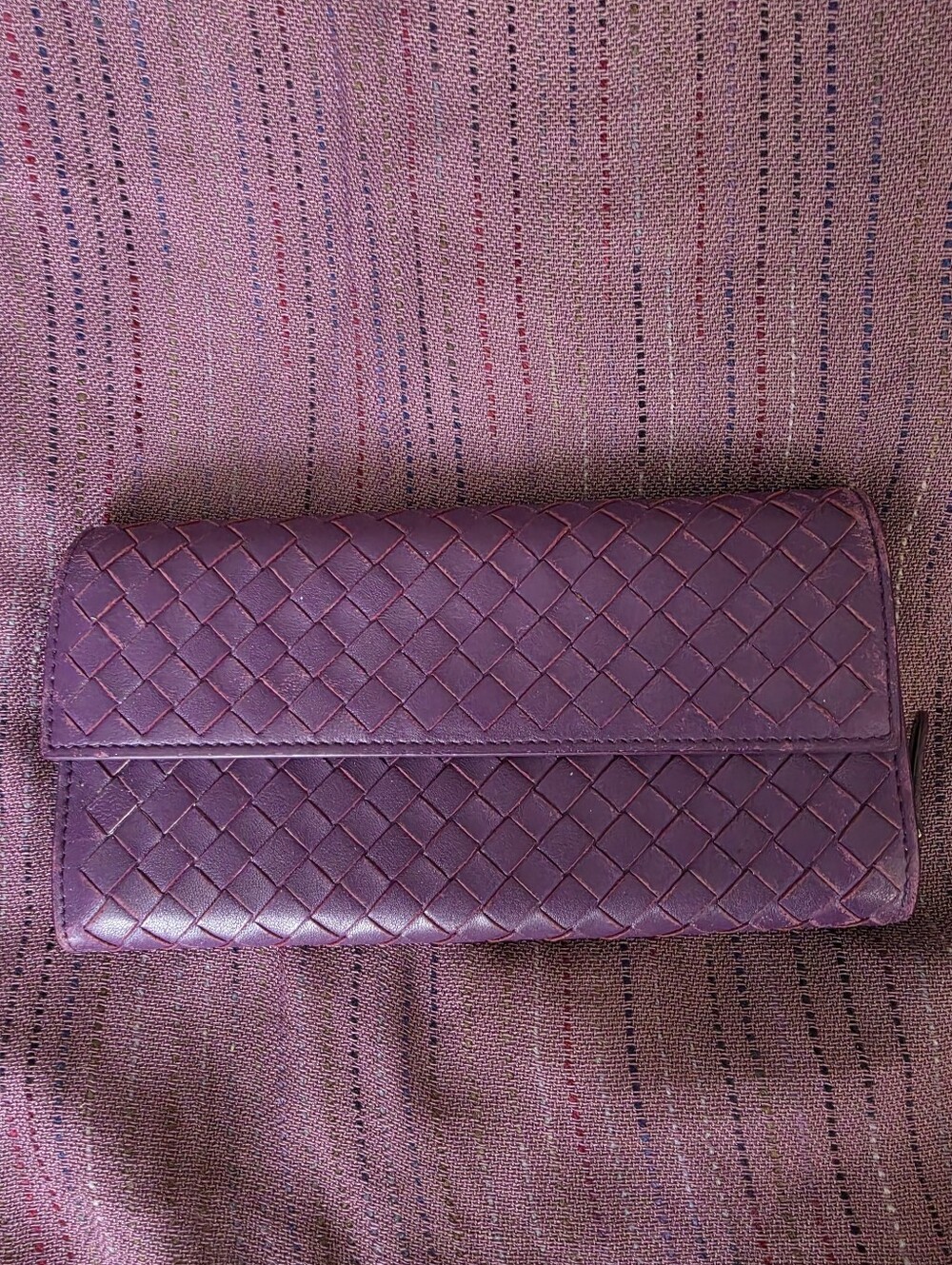 Bottega Veneta Intrecciato Flapover Long Wallet Purple  Leather Women's Italy